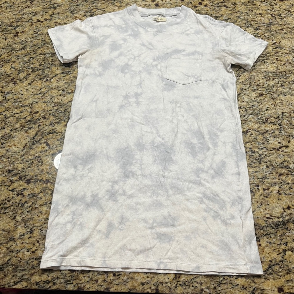 Madewell Grey White Tie Dye Pocket T-Shirt Dress Short Sleeve Womens Small